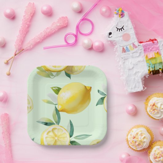 Moderne citroengele bloemrijke script bruidsshower papieren bordje (Feest)