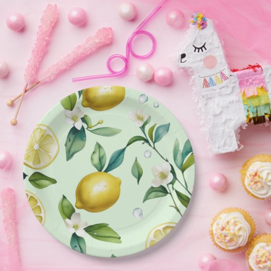 Moderne citroengele bloemscript bruidsshower papieren bordje (Feest)