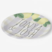 Moderne citroenkranst citrus geel grijs papieren bordje (Gekanteld)