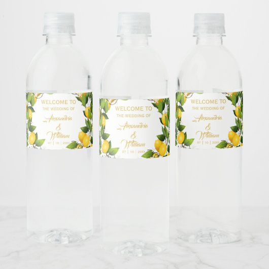 Moderne citroenkranstuin | Trouwen Waterfles Etiket (Flessen)
