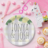 Moderne citroenkranz citrus geel grijs papieren bordje (Feest)