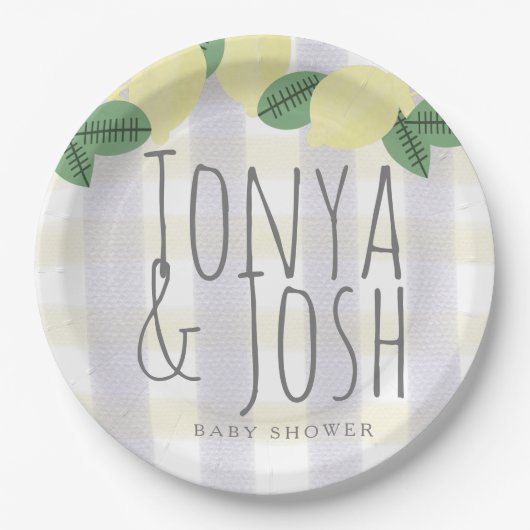 Moderne citroenkranz citrus geel grijs papieren bordje (Voorkant)