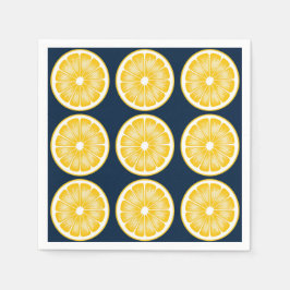 Moderne citroenschijf Navyblauw & Geel Servet