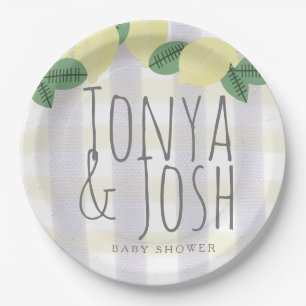 Moderne citroenslingers citroengeel grijs papieren bordje