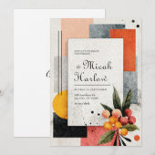 Moderne Citrus Abstracte Bloemen Huwelijk Kaart (Voorkant / Achterkant)