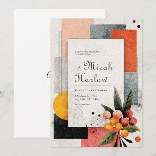 Moderne Citrus Abstracte Bloemen Huwelijk Kaart (Voorkant / Achterkant)