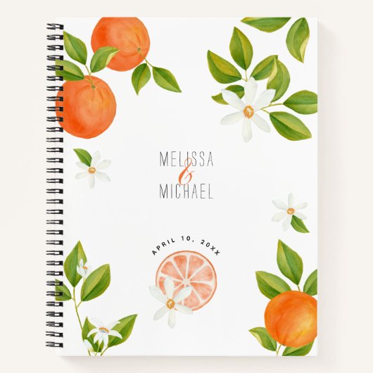 Moderne Citrus bruiloft Sinaasappels + Oranje bloe Notitieboek (Voorkant)