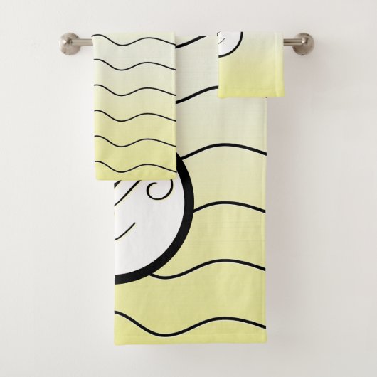 Moderne Citrus Buttermint Geel Zwart Initiaal Bad Handdoek (Insitu)