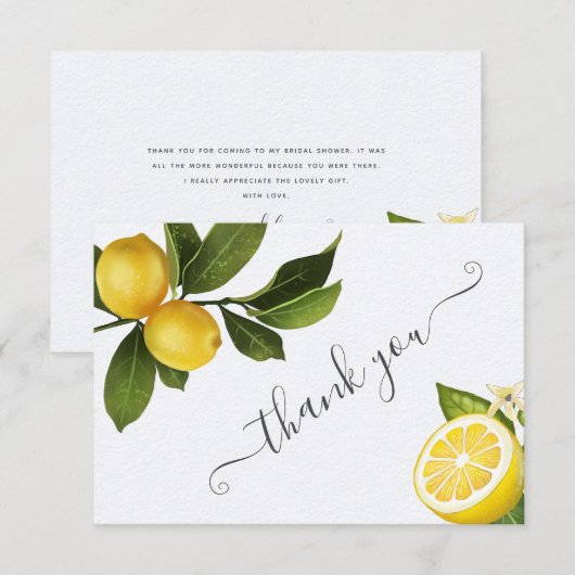 Moderne Citrus Citroen Bruiloftsborrel Bedankkaart (Voorkant / Achterkant)