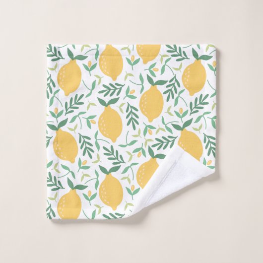 Moderne Citrus Geel Groene Bladeren Monogram Bad Handdoek (Wasdoekje)