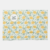 Moderne Citrus Geel Groene Bladeren Monogram Theedoek (Horizontaal)