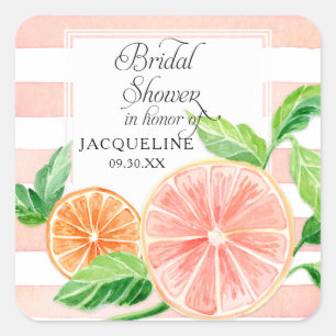 Moderne Citrus Roze Grapefruit Oranje Bruiloftsfee Vierkante Sticker