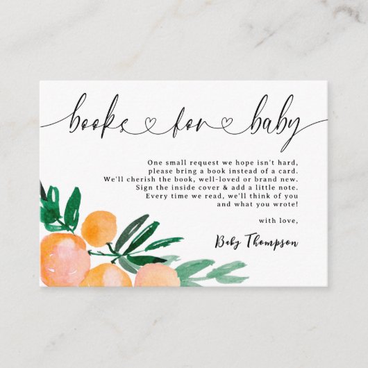 Moderne Citrus Sinaasappel Boeken voor Baby shower Informatiekaartje (Voorkant)