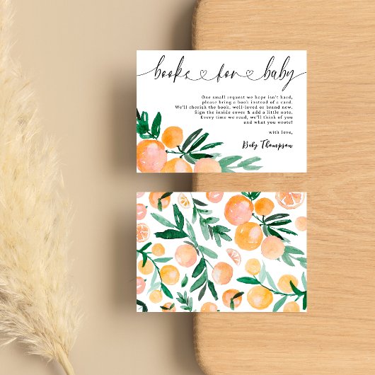 Moderne Citrus Sinaasappel Boeken voor Baby shower Informatiekaartje