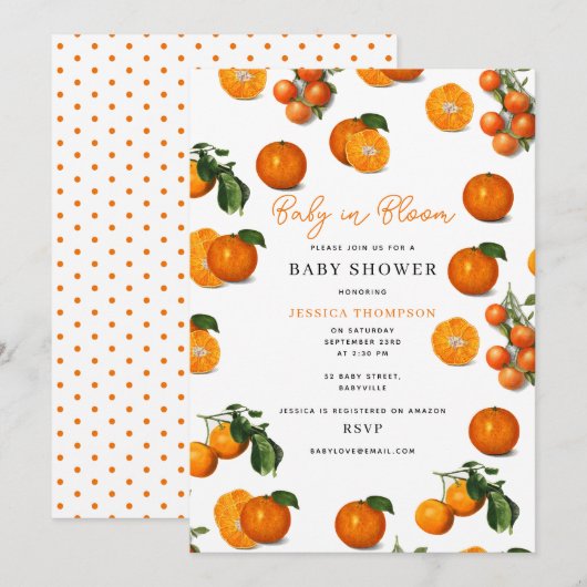 Moderne Citrus Sinaasappels Baby in Bloom Baby sho Kaart (Voorkant / Achterkant)