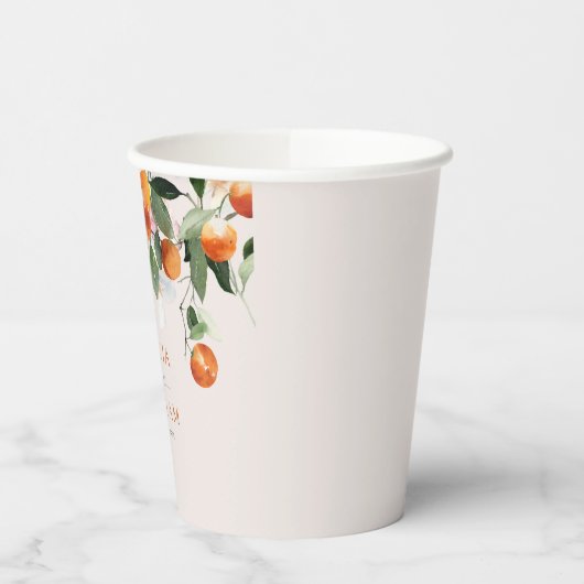 Moderne citrus sinaasappels en groen bruiloft papieren bekers (Links)