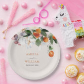 Moderne citrus sinaasappels en groen bruiloft papieren bordje (Feest)