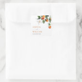 Moderne citrus sinaasappels en groen bruiloft vierkante sticker (Tas)