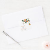 Moderne citrus sinaasappels en groen bruiloft vierkante sticker (Envelop)