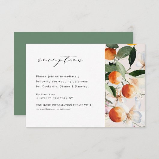 Moderne Citrus sinaasappels trouwreceptie kaart (Voorkant / Achterkant)