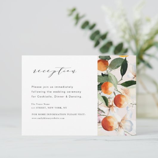 Moderne Citrus sinaasappels trouwreceptie kaart (Staand voorkant)