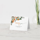 Moderne citrus thema oranje bruidsdouche bedankkaart (Voorkant)