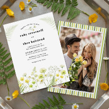 Moderne Citrus Wilde Bloem Streep Foto Bruiloft