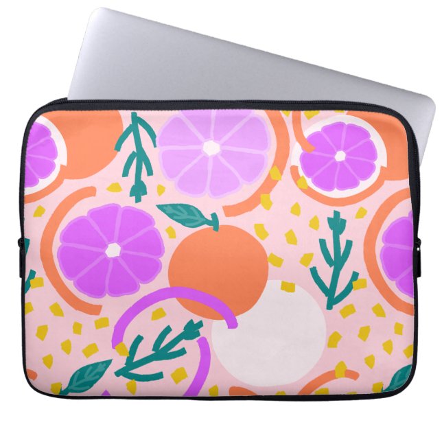 Moderne citrusvrucht geometrische roze limonade laptop sleeve (Voorkant)