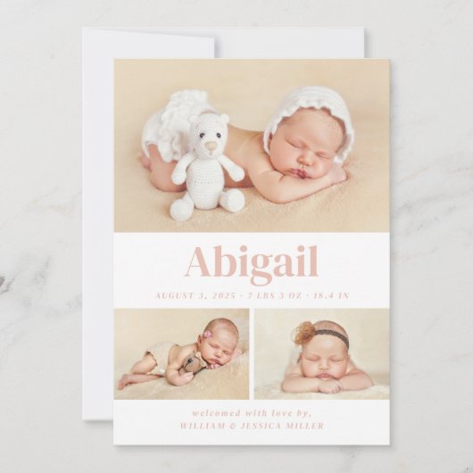 Moderne Classic 3 Foto Collage Blush Announcement Aankondiging