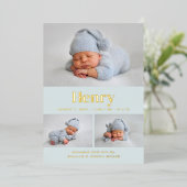 Moderne Classic 3 Photo Collage Baby Blue Folie Uitnodiging (Staand Voorkant)