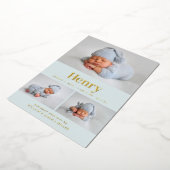 Moderne Classic 3 Photo Collage Baby Blue Folie Uitnodiging (Gedraaid)