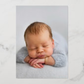 Moderne Classic 3 Photo Collage Baby Blue Folie Uitnodiging (Achterkant)