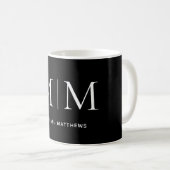Moderne Classic Black en White Monogram Initialen Koffiemok (Voorkant rechts)