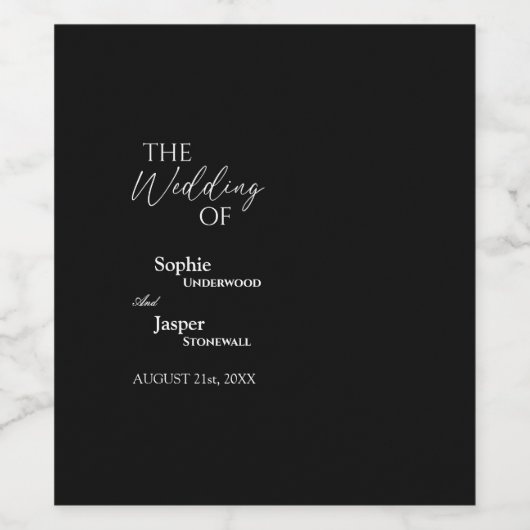 Moderne classic Black Weddenschap Wine Label Wijn Etiket (Enkel label)