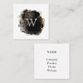 Moderne Classic Monogram Initiaal Black Gold Leopa Vierkante Visitekaartje (Voorkant / Achterkant)