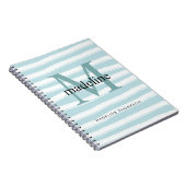 Moderne Classic Monogram Mint Green Stripes Initia Notitieboek (Rechterzijde)