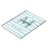 Moderne Classic Monogram Mint Green Stripes Initia Notitieboek (Linkerzijde)