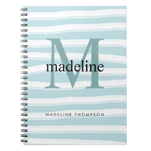Moderne Classic Monogram Mint Green Stripes Initia Notitieboek (Voorkant)
