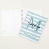 Moderne Classic Monogram Mint Green Stripes Initia Planner (Display)