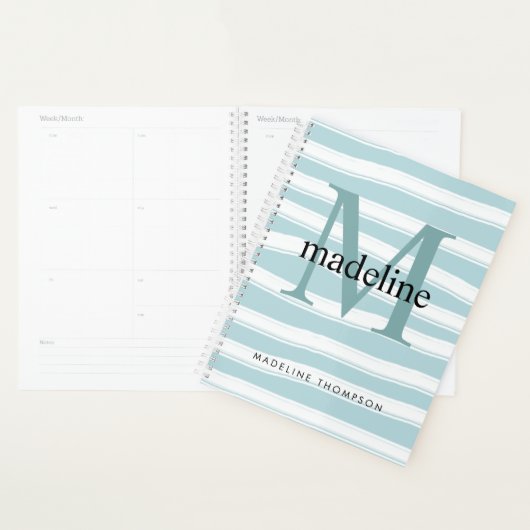 Moderne Classic Monogram Mint Green Stripes Initia Planner (Display)