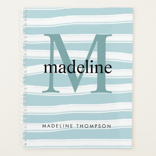 Moderne Classic Monogram Mint Green Stripes Initia Planner (Voorkant)