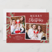 Moderne Classic Red en Green Merry-kerstfoto Feestdagenkaart (Voorkant)