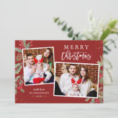 Moderne Classic Red en Green Merry-kerstfoto Feestdagenkaart (Staand voorkant)