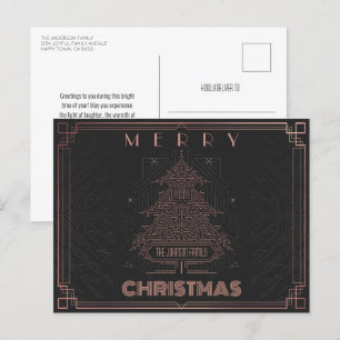 Moderne Classic Roze Zwart Geometrische Kerstboom Feestdagenkaart