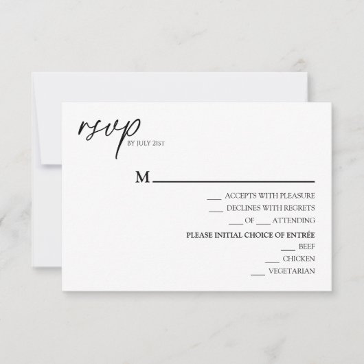 Moderne Classic Wedding Menu RSVP Response Kaart (Voorkant)