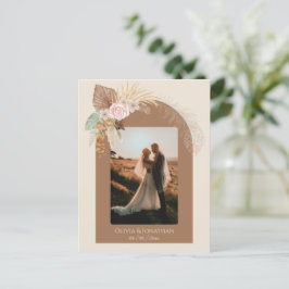 Moderne Classy Boho Rustiek Beige Bruin Bruiloft Briefkaart