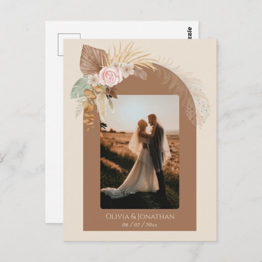 Moderne Classy Boho Rustiek Beige Bruin Bruiloft Briefkaart (Voorkant / Achterkant)