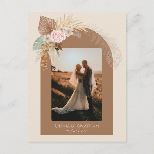 Moderne Classy Boho Rustiek Beige Bruin Bruiloft Briefkaart (Voorkant)