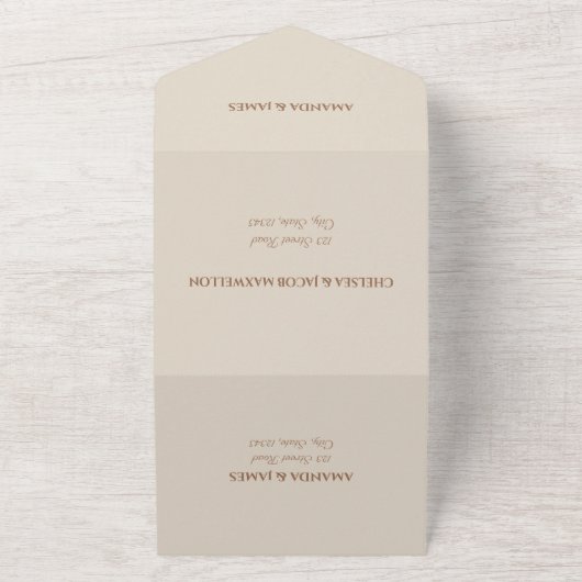 Moderne Classy Boho Rustiek Beige Mint Bruiloft All In One Uitnodiging (Buitenkant)