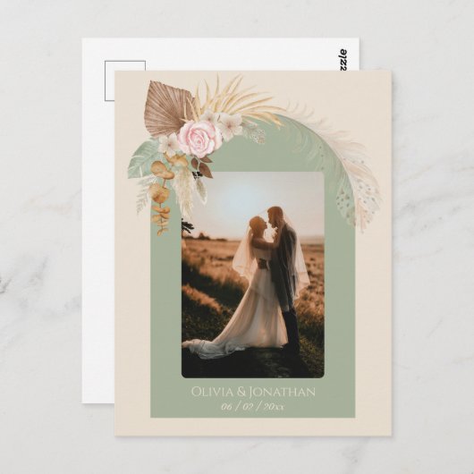 Moderne Classy Boho Rustiek Beige Mint Bruiloft Briefkaart (Voorkant / Achterkant)